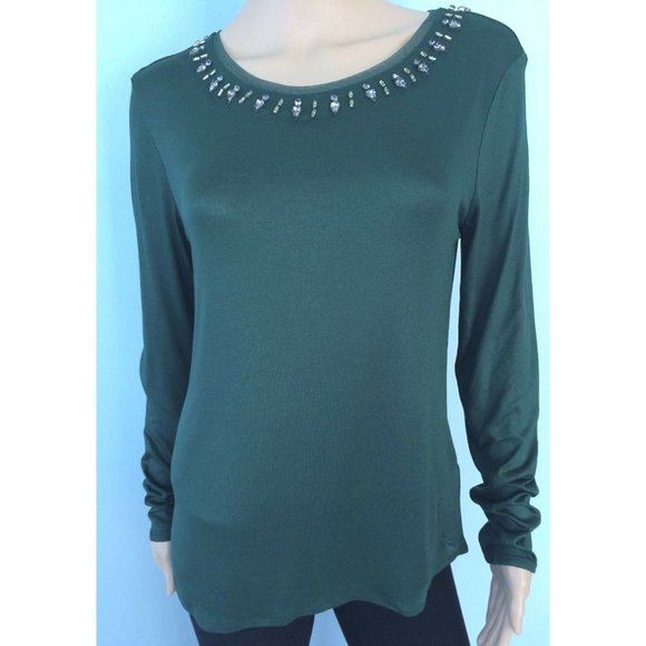 Massimo Dutti Sweaters - NWT Massimo Dutti Women's Top Sweater Green Long Sleeve Rhinestone Crystal S